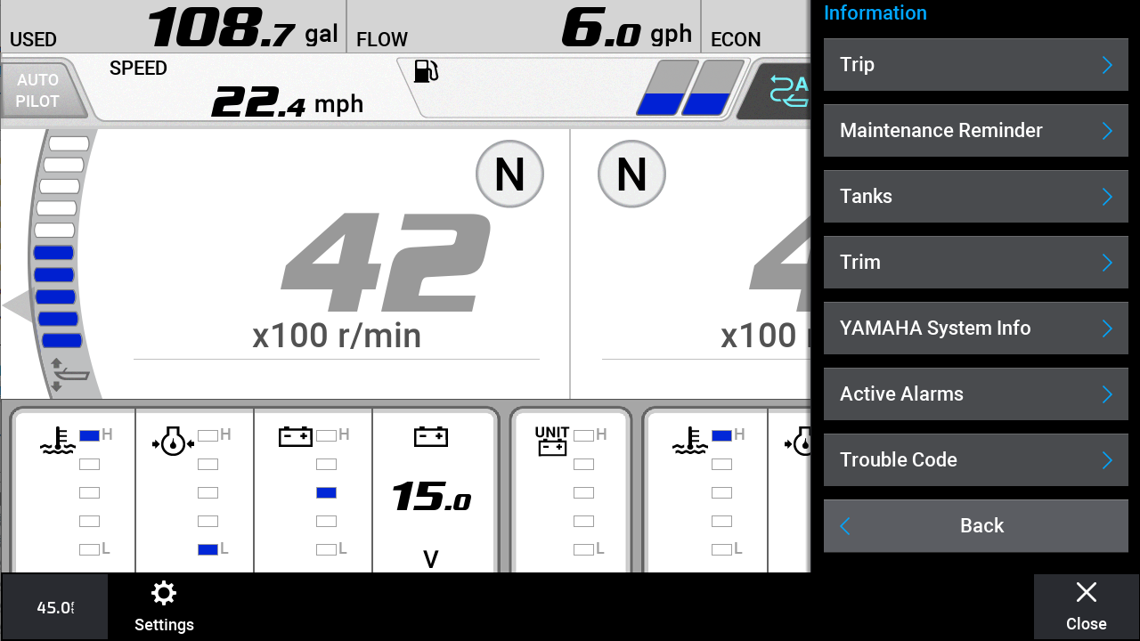 Yamaha Information menu GPSMAP 