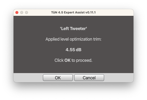applied level optimization trim for Left Tweeter