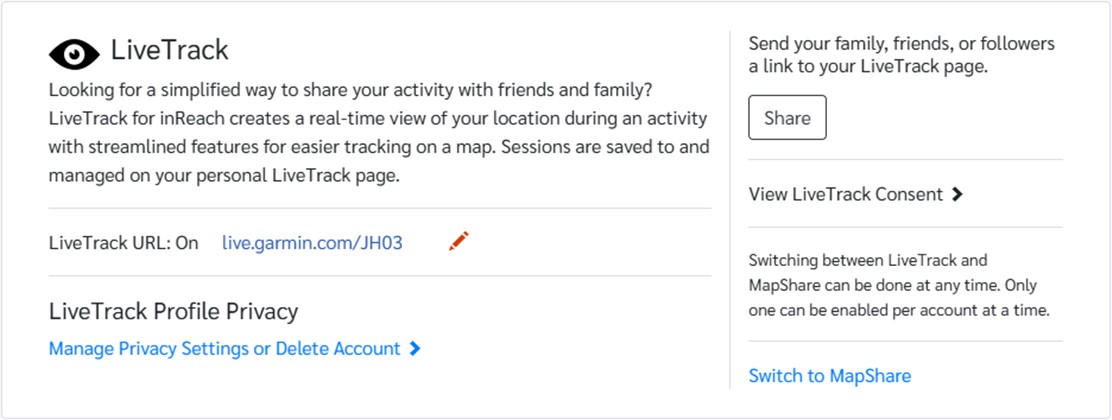 LiveTrack Options Explore Web