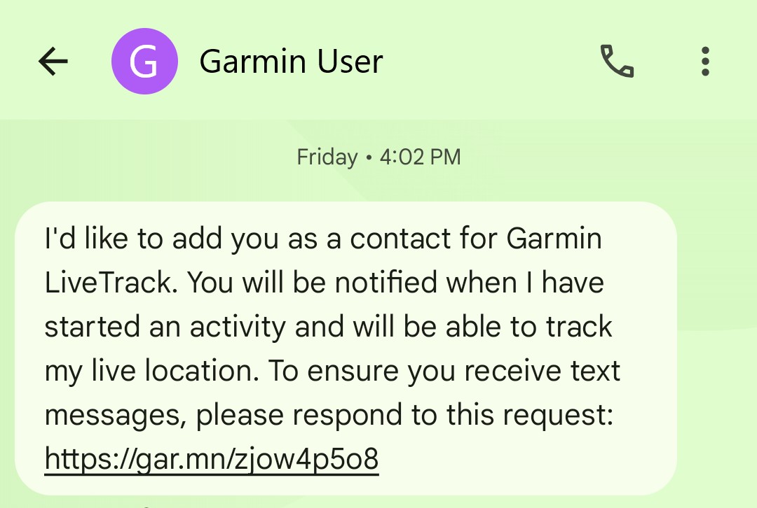 LiveTrack Text Message Request