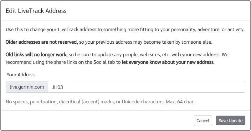 LiveTrack URL Edit Prompt