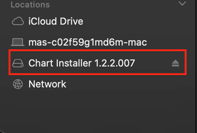 Chart Installer update volume showing in Finder.