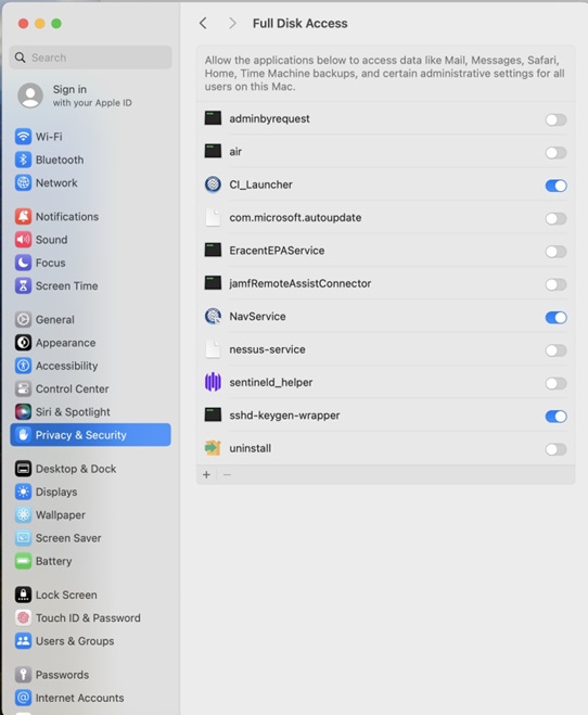 Mac Security and Privacy dialog box