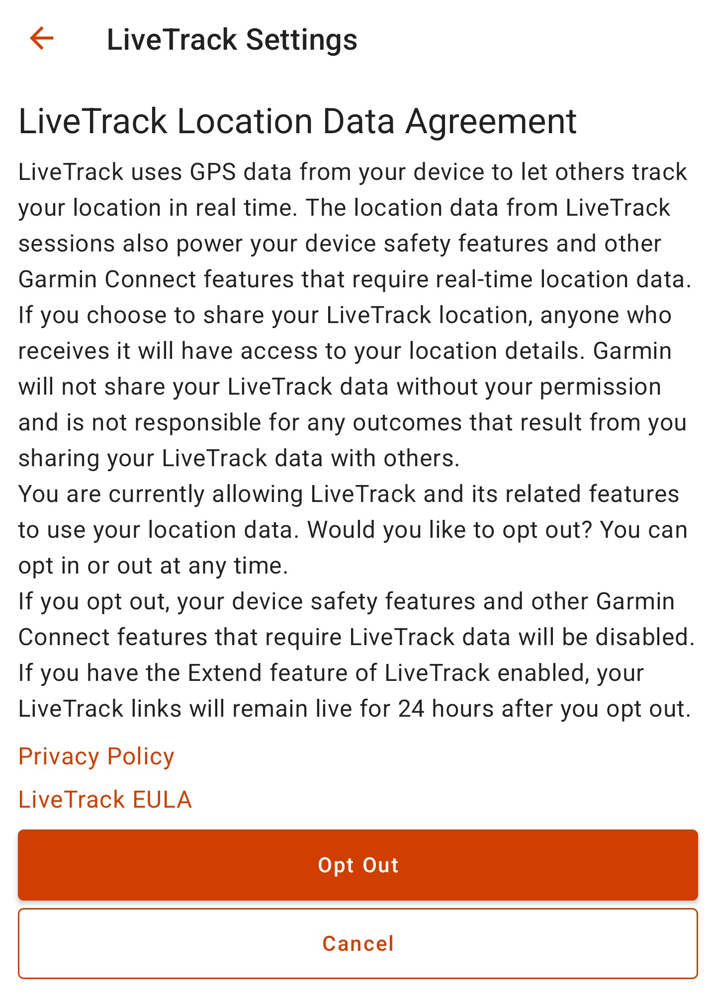 Messenger App LiveTrack Consent