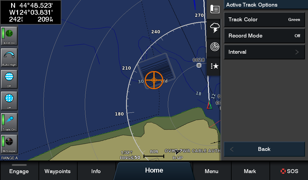 My Vessel Active Tracks on chartplotter