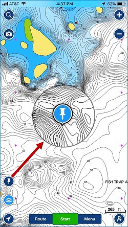Map image with marker object highlighted