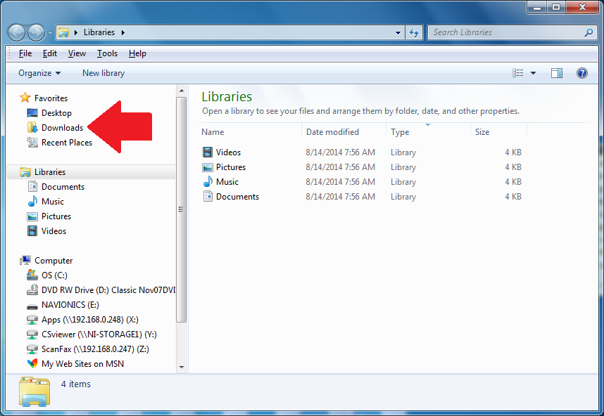 File Explorer window indicating position of Downloads folder.