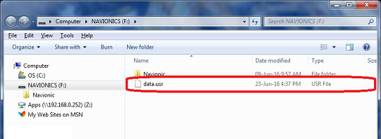Card files showing a data.usr file highlighted.