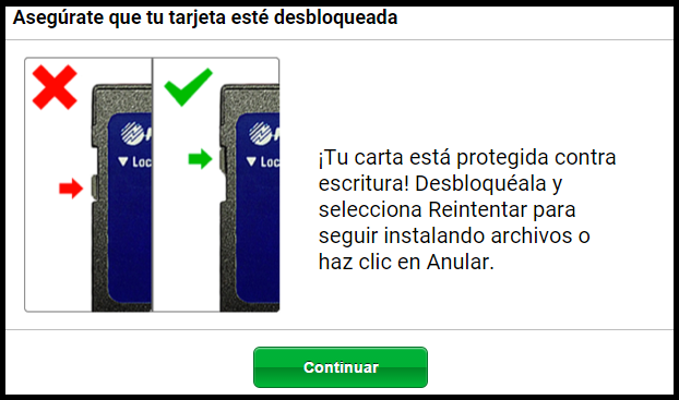 Muestra como desbloquear la tarjeta