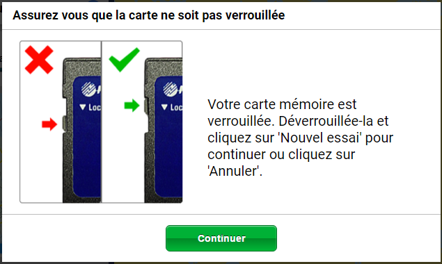 la petite languette située sur le côté de la carte doit être vers le haut