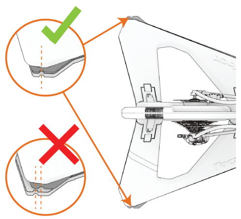 Motion plate alignment showing incorrect and correct alignment.