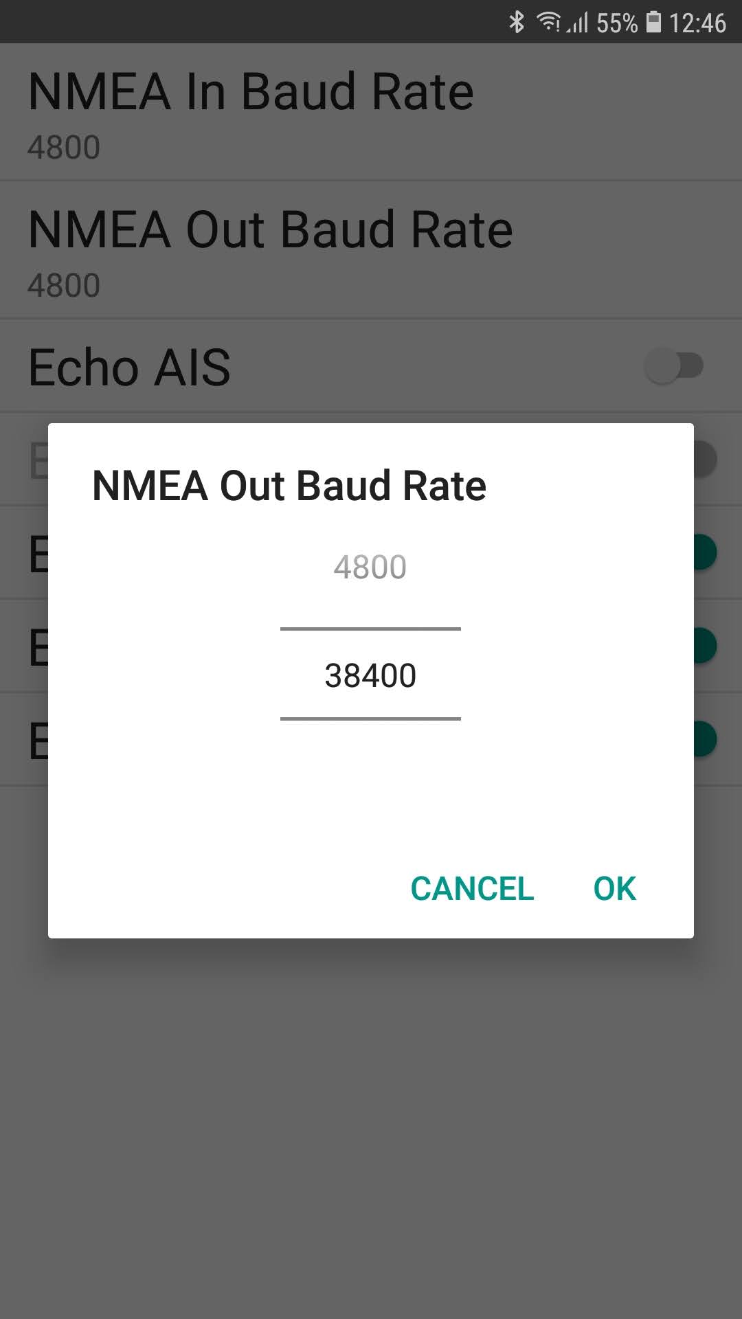 NMEA Baud rate out 38400