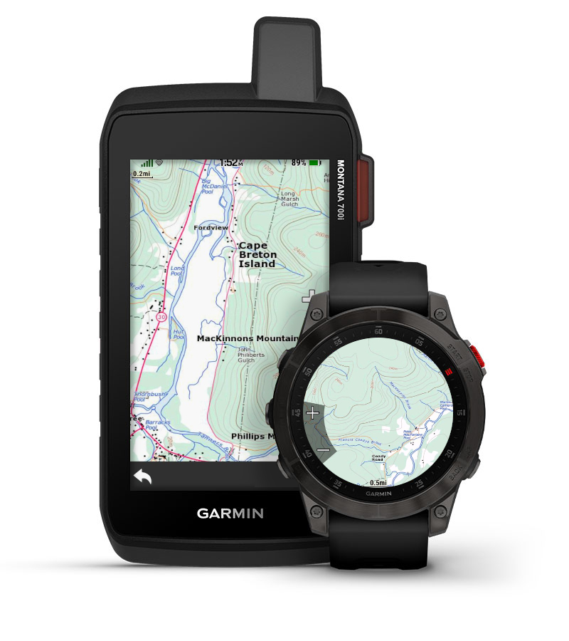 Handheld and Watch Showing Topo Raster Maps