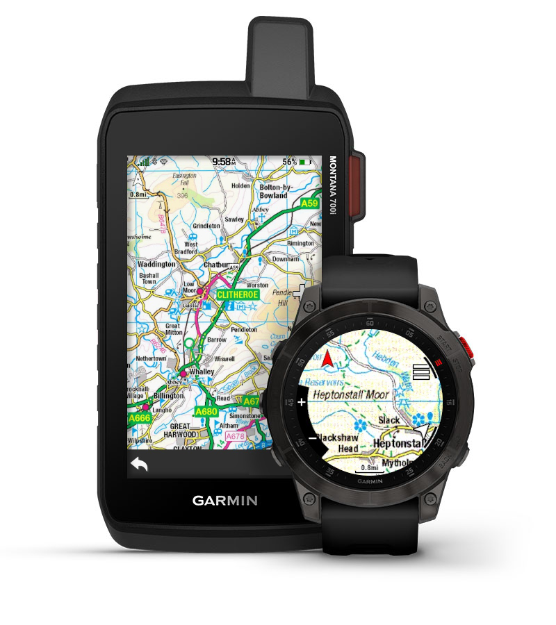 Handheld and Watch Showing Raster Maps of Great Britain