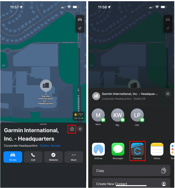 POI on Apple Maps screenshots of sending location