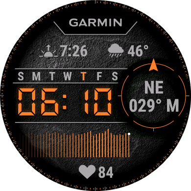 Descent G2 watch face example with digital time and smart watch icons