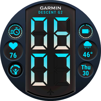Descent G2 watch face example with digital time and smart watch icons