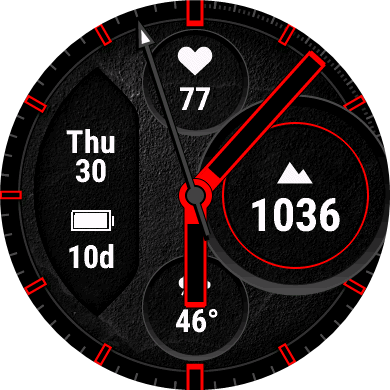 Descent G2 watch face example with watch hands and smart watch icons