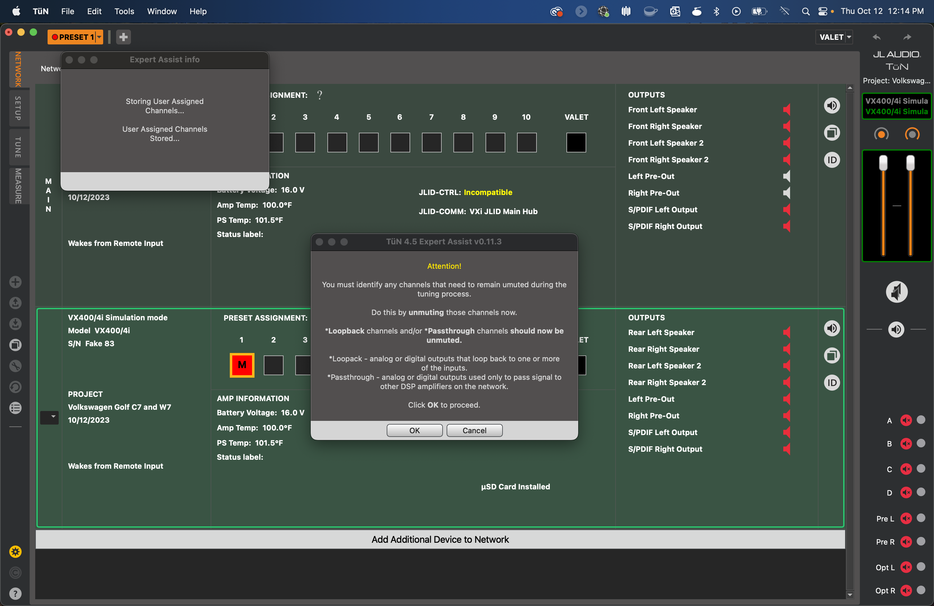 Network Tab with pre-outs unmuted to pass signal to the second amplifier