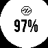 Circle with lines inside above numbers and percentage symbol.