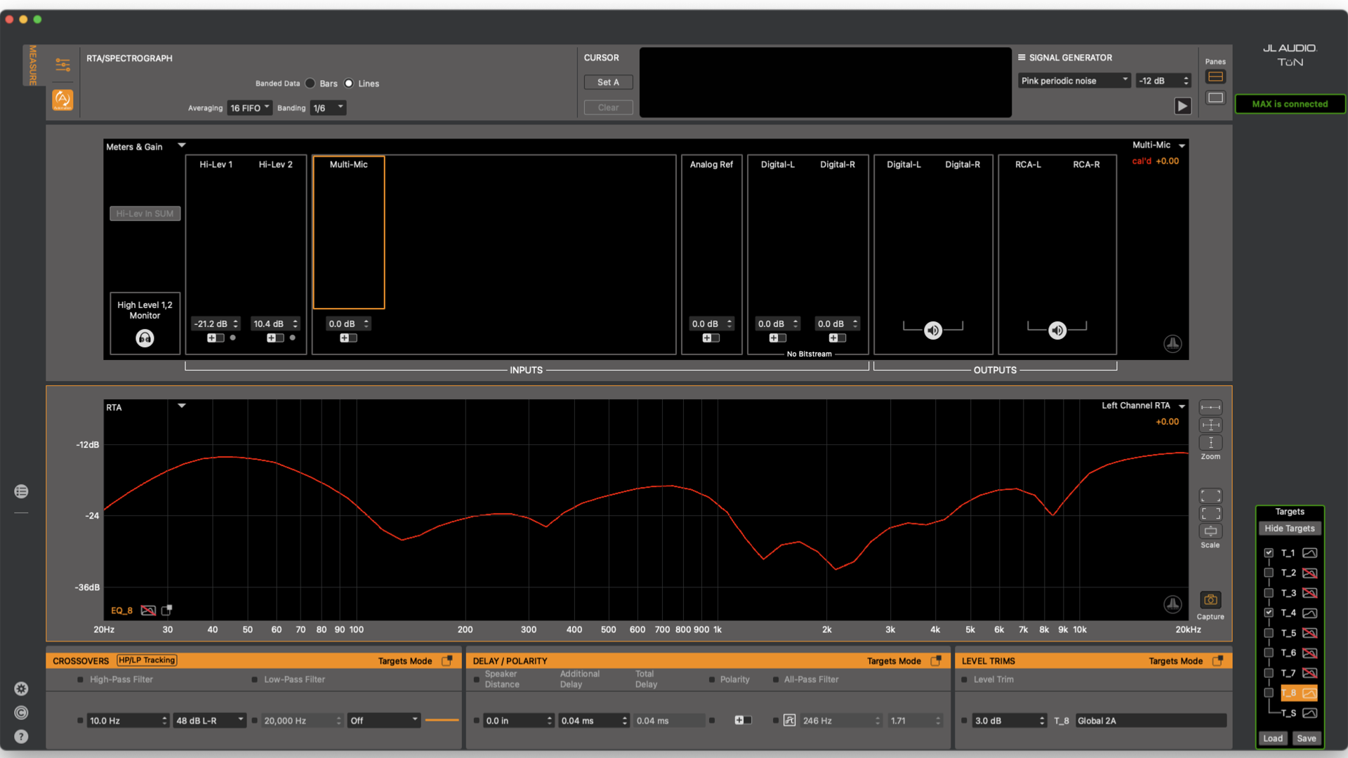 Front Left Channel frequency response on the RTA