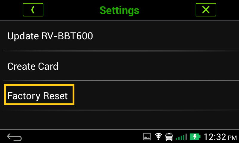 RVBBT600 Factory Reset