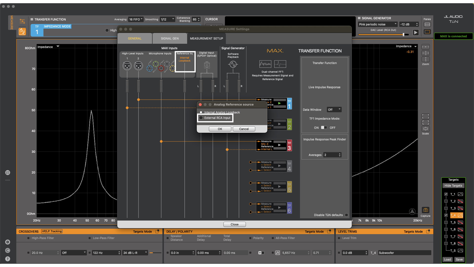 JL Audio changing Reference Input from Internal Analog Loopback to External RCA Input