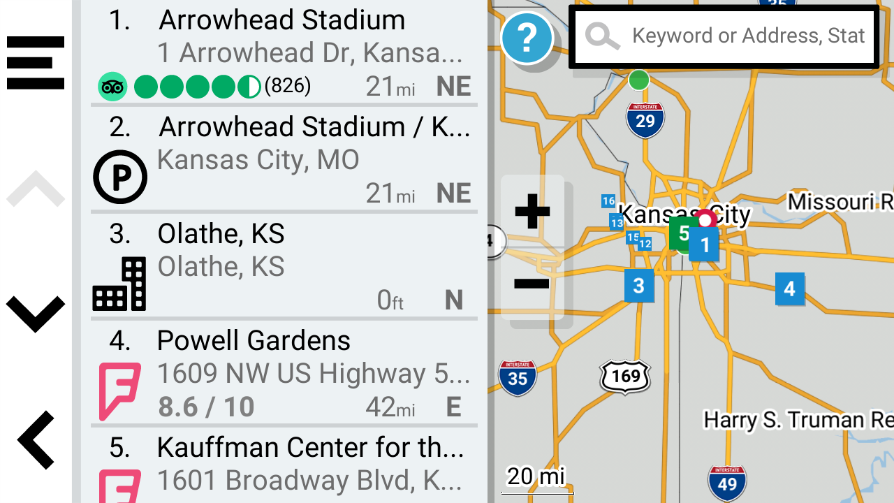Route Planner location results