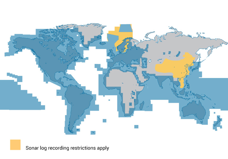 Des restrictions concernant l'enregistrement des logs sonar s'appliquent en Suède, en Norvège, en Finlande, en Chine et à Hong Kong.