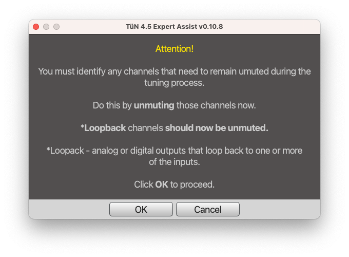 JL Dialog Box informing the user to identify which channels they want to tune