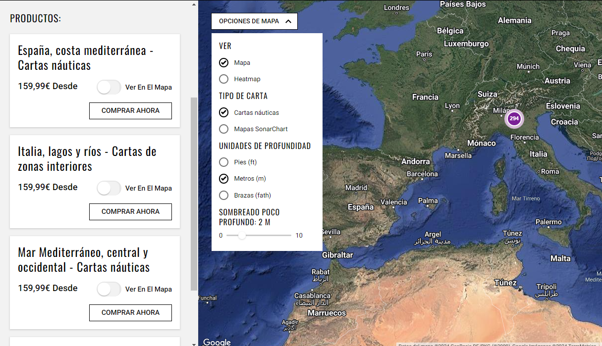Ofertas de productos para la zona seleccionada en el mapa.