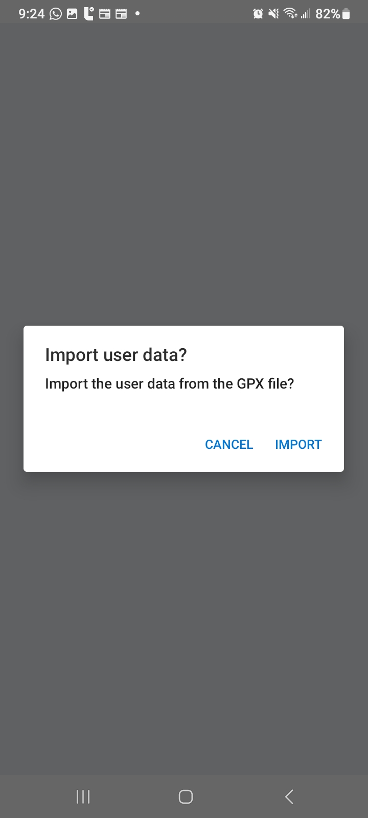 Prompt to import GPX file or cancel within the ActiveCaptain app.