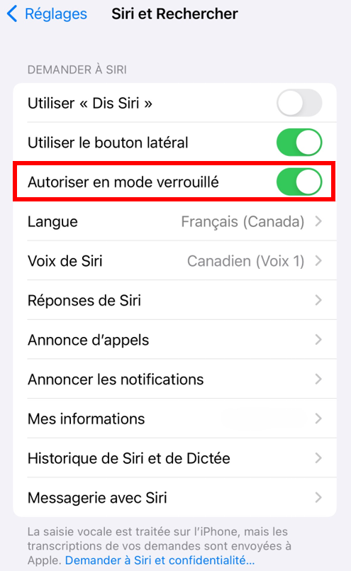 Autoriser en mode verrouillé sur iPhone
