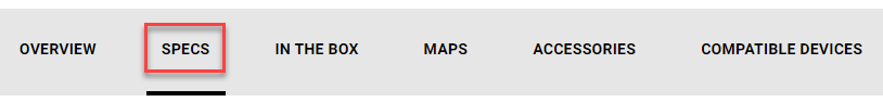Product Page Tabs Showing Specs Tab Highlighted by a Red Square