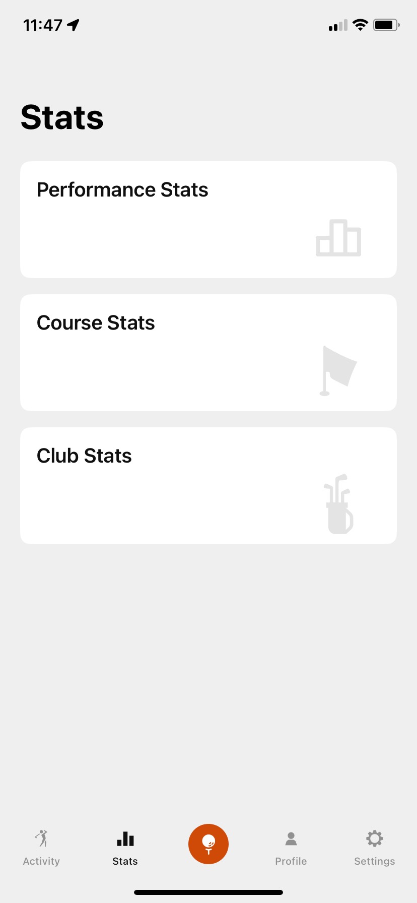 Stats Screen on the Garmin Golf App