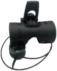 Tacx Boost resistance unit and control cable detached from trainer frame