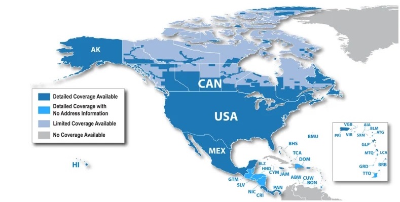 Coverage Map of TopoActive North America