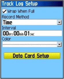 Track Log Setup Page