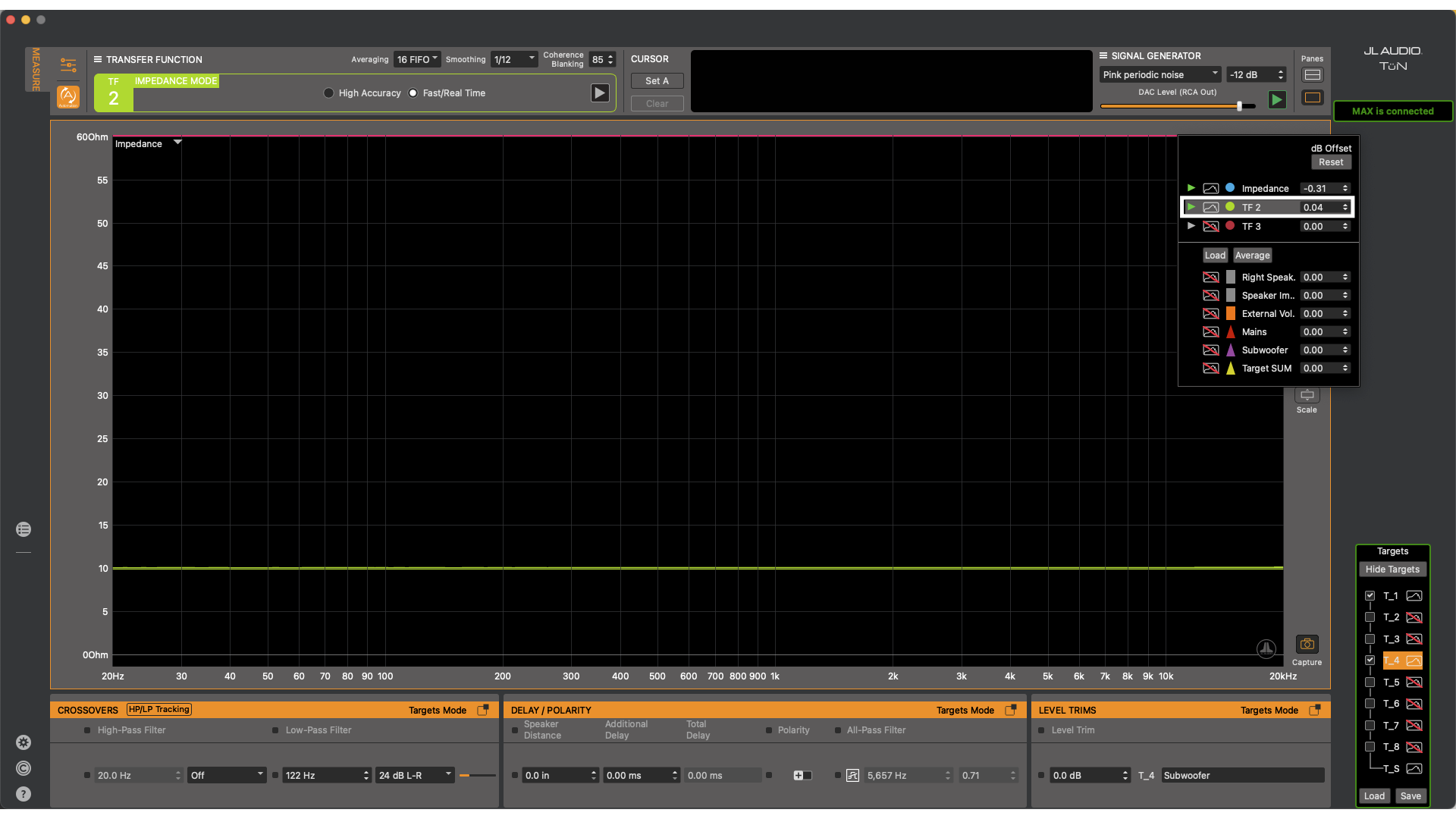 JL Audio fine tuning TF2 to get it as close to 10 ohms as possible