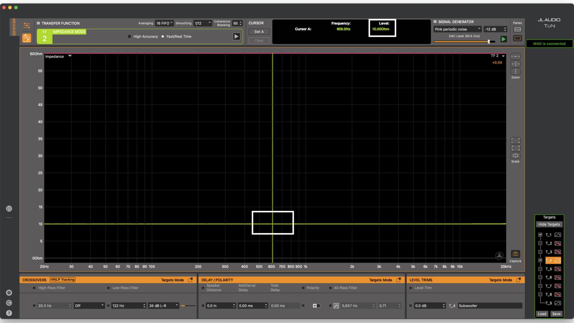 JL Audio values for the cursor position in the display