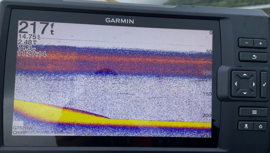 Thermocline layer showing on traditional sonar