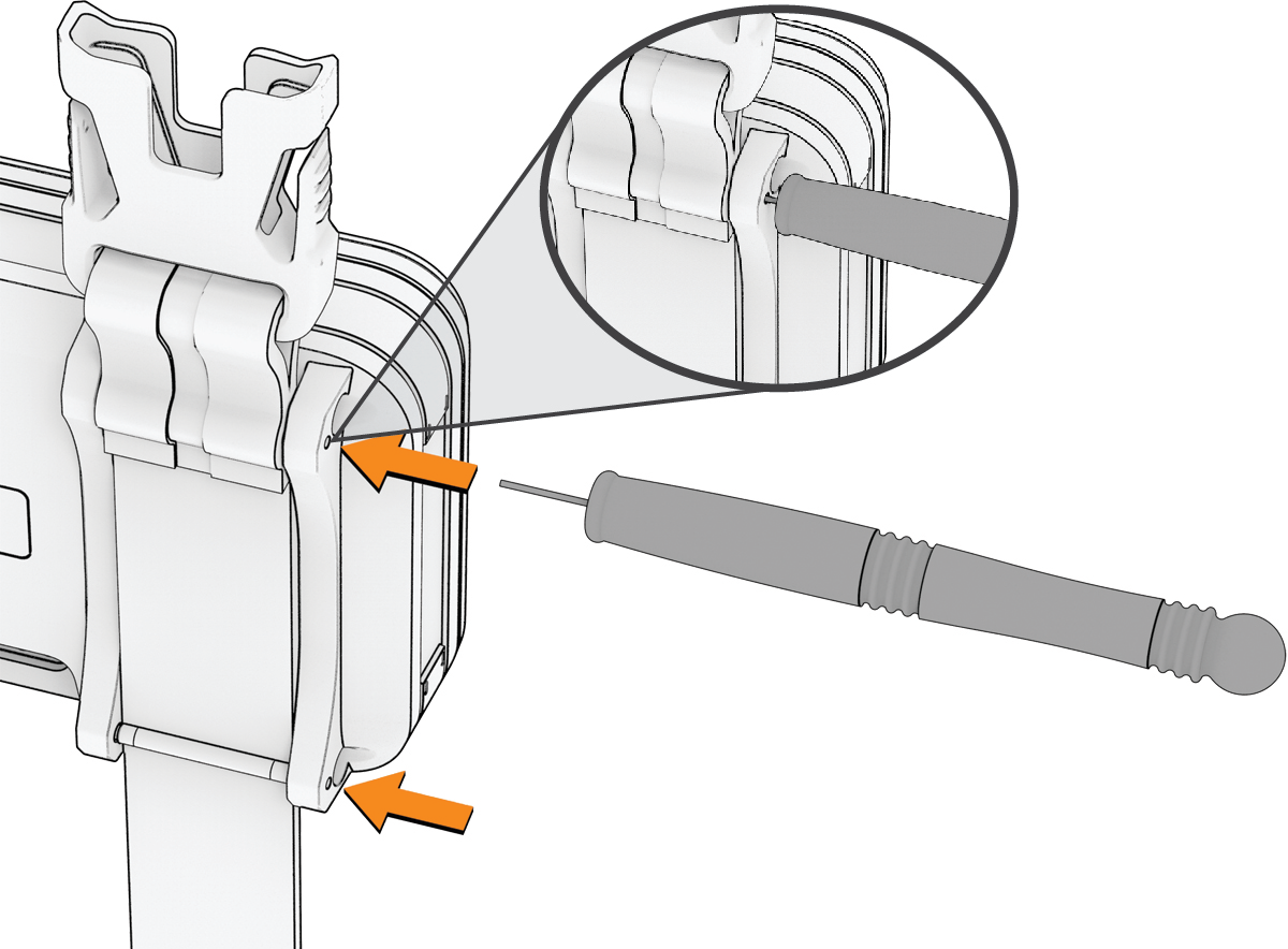Arrow indicating direction to press pin