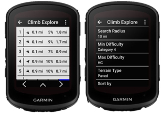 screenshot of climb explore widgets