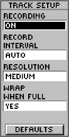 eTrex H Track Setup Page