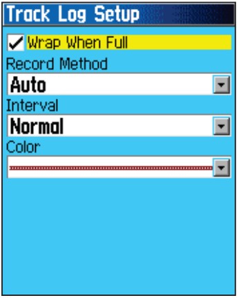 Track Log Setup Page
