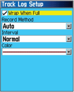 Track Log Setup Page