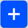 White plus icon in blue box