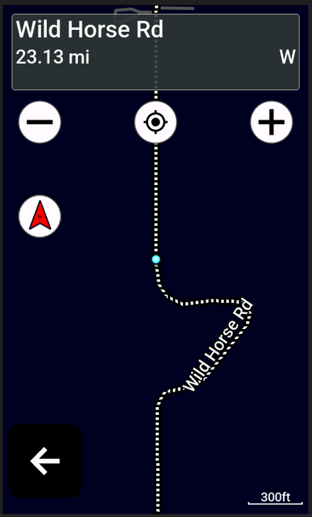 Edge 1050 map screen with a dotted line showing a gravel road ahead