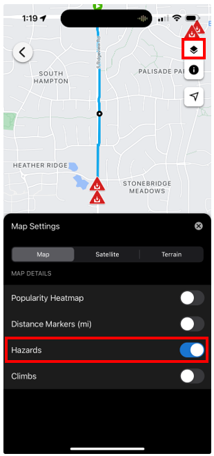 hazards on course when creating in the app