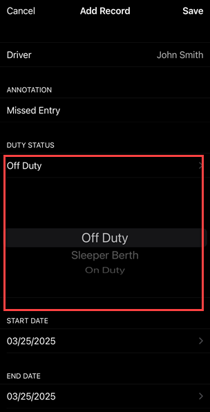 iOS Duty Status